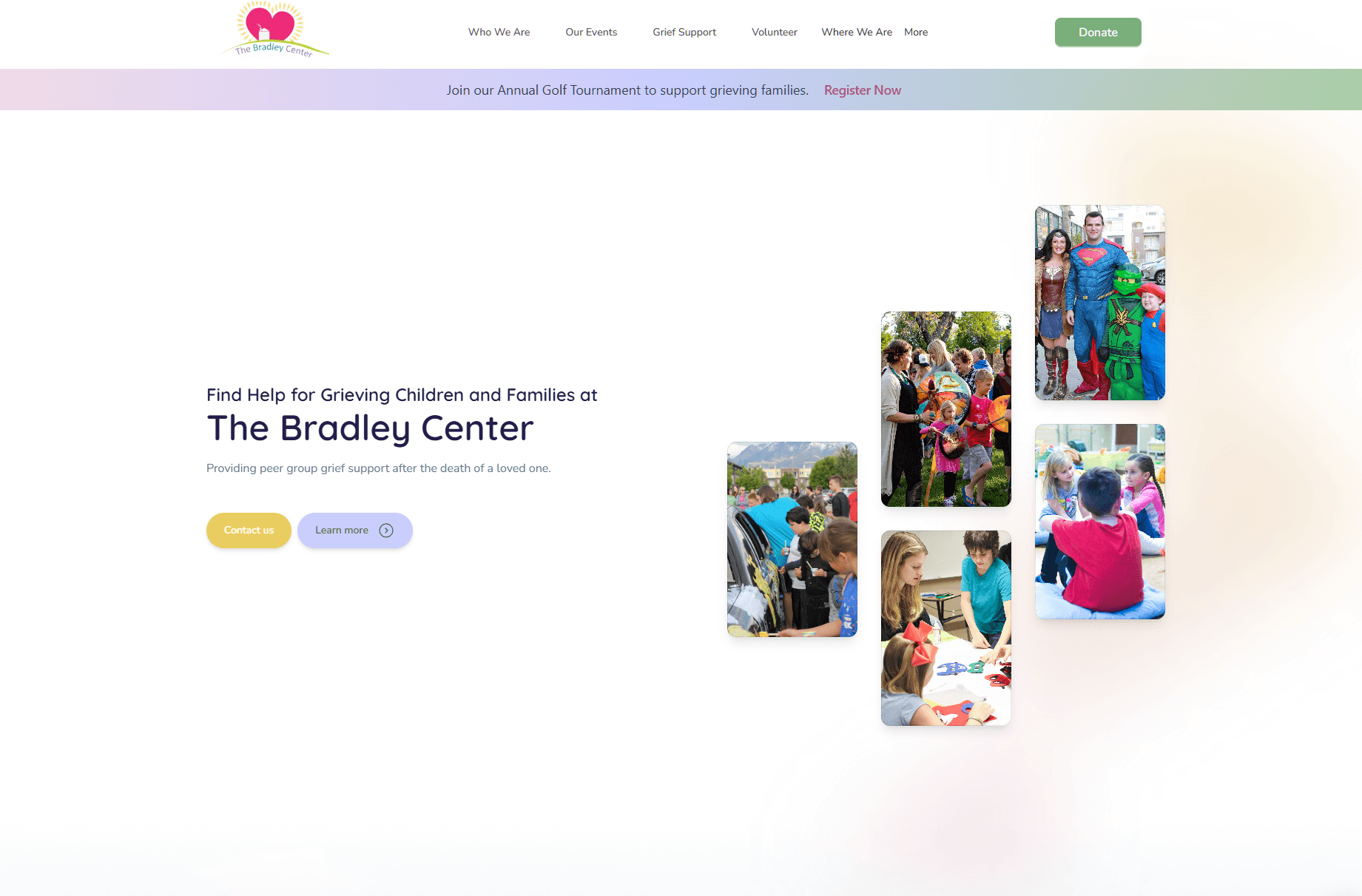 The Bradley Center website — Utah nonprofit grief support organization for children and families, built by AO WebDev